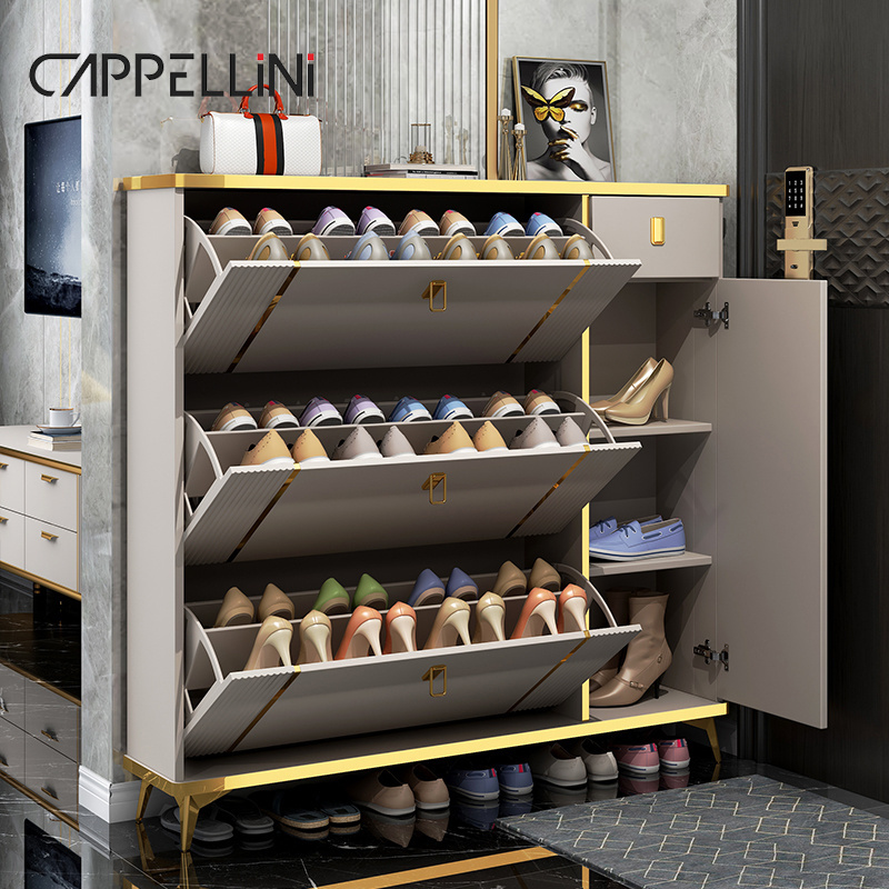 Luxury Home Entrance Wood Foldable Shoe Rack Storage Organizer Furniture Modern Wooden Rotating Ultra Thin Shoe Shelf Cabinet