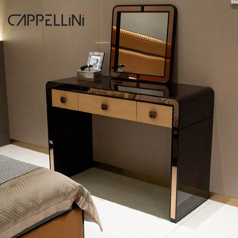 Modern Italian Design Dressing Table Makeup Vanity With Mirror Set Luxury Furniture Solid Wood Dresser For Bedroom