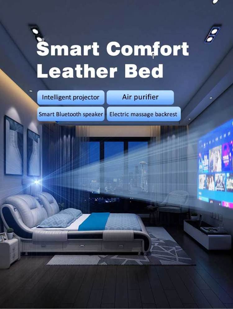 Cheap Wholesale Modern Double Soft Bed Queen Bedroom Set Furniture Luxury King Size Multifunctional Smart Leather Bed With Tv