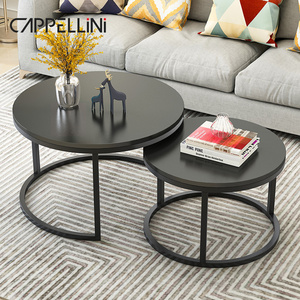 Ethiopian Black Metal Frame Coffee Table 2 Piece Set Modern Living Room Luxury Round Stone Marble Top Center Tea Table