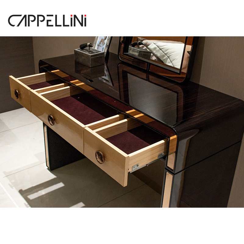 Modern Italian Design Dressing Table Makeup Vanity With Mirror Set Luxury Furniture Solid Wood Dresser For Bedroom