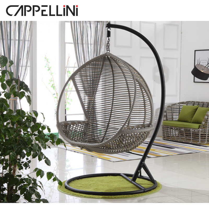 Outdoor Double Seat Garden Furniture Rattan Patio Swings Hanging Egg Chair With Stand