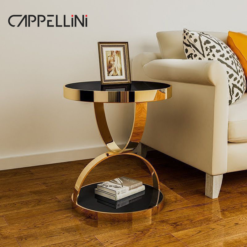 Cheap Wholesale Furniture Metal Sofa Small Tea Side Table Living Room Black Gold Round Tempered Glass Coffee Table