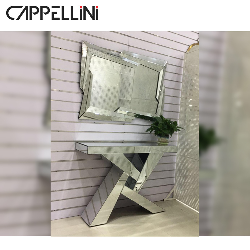 Foshan Wholesale Home Furniture Console Table With Mirror Modern Crushed Crystal Diamond Console Tables