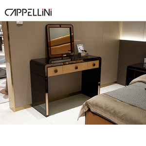 Modern Italian Design Dressing Table Makeup Vanity With Mirror Set Luxury Furniture Solid Wood Dresser For Bedroom