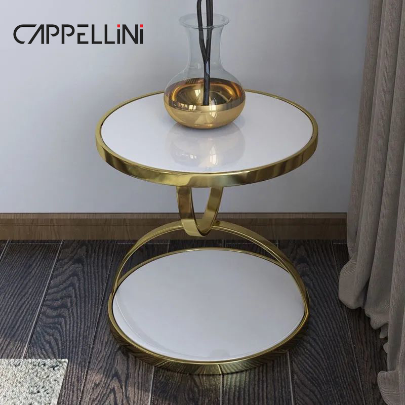 Cheap Wholesale Furniture Metal Sofa Small Tea Side Table Living Room Black Gold Round Tempered Glass Coffee Table