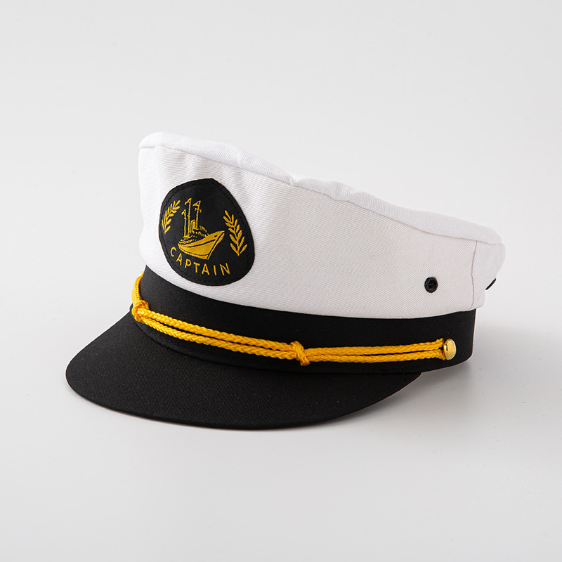 Wholesale new gold custom embroidery fashion captain sailor white hats yacht caps for promotion