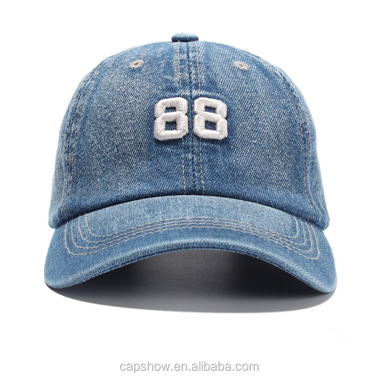 Custom Embroidery Logo Unisex Casual Jean Washed Dad Hat,Fashion Unstructured Vintage Denim Baseball Cap