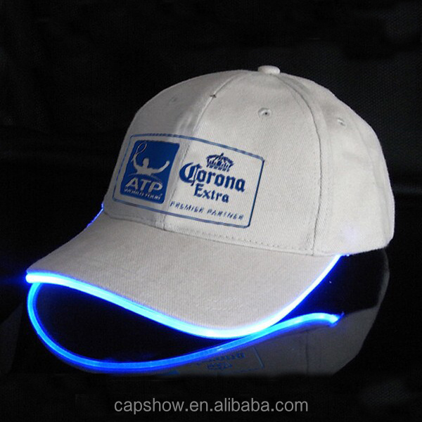 Fiber Optic Cap High Quality Shiny Brim Hat Custom Embroidered Led Light Hat