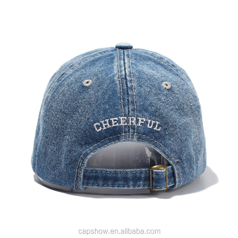 Custom Embroidery Logo Unisex Casual Jean Washed Dad Hat,Fashion Unstructured Vintage Denim Baseball Cap