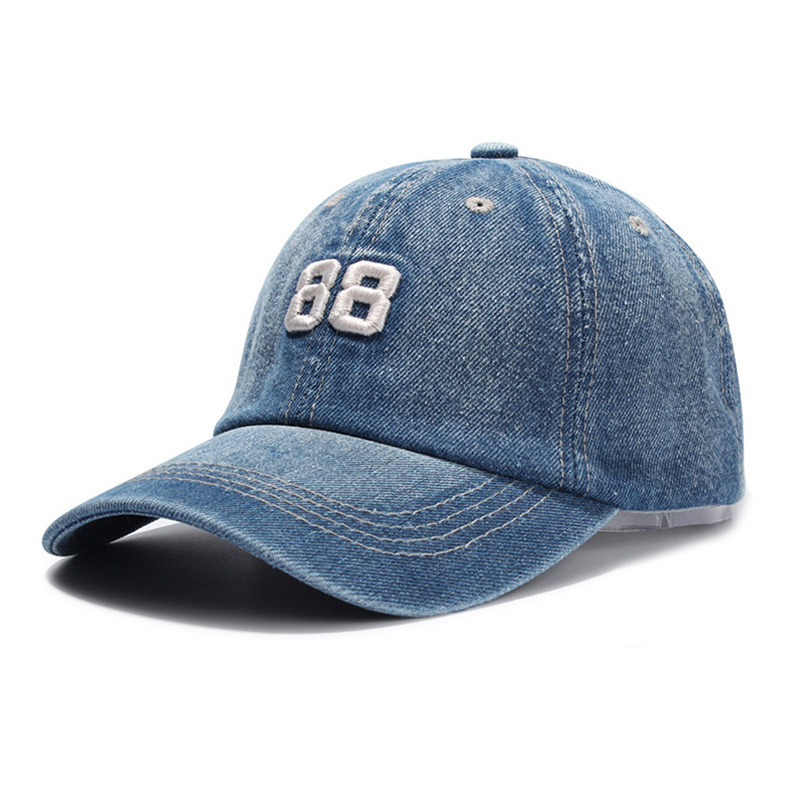 Custom Embroidery Logo Unisex Casual Jean Washed Dad Hat,Fashion Unstructured Vintage Denim Baseball Cap