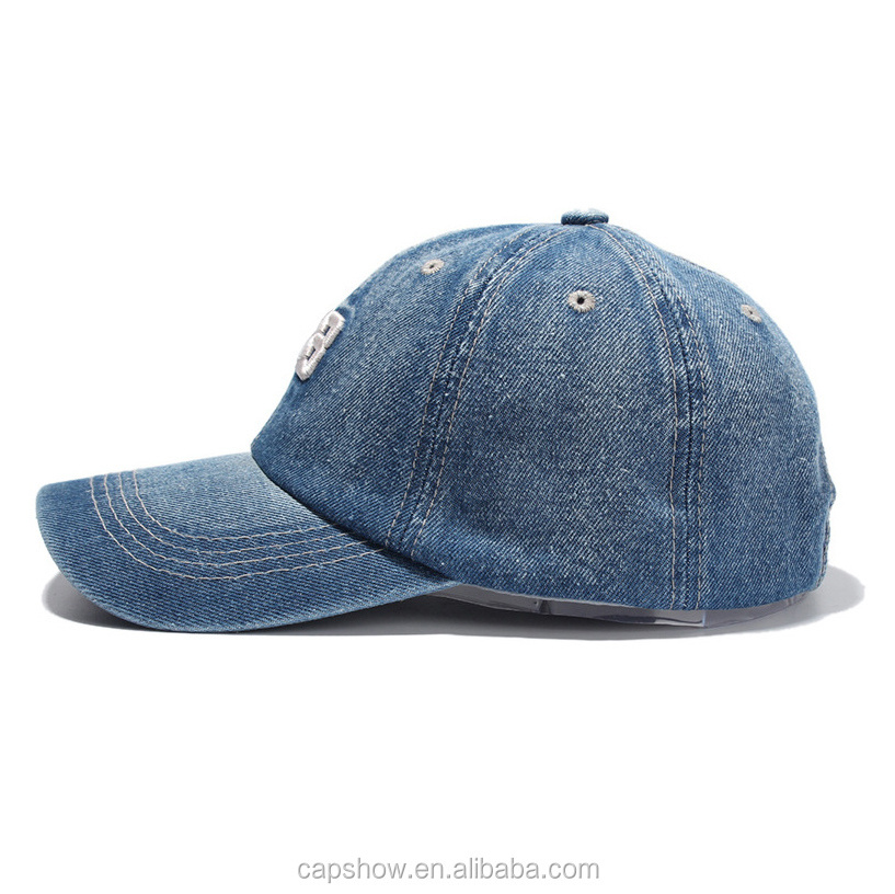 Custom Embroidery Logo Unisex Casual Jean Washed Dad Hat,Fashion Unstructured Vintage Denim Baseball Cap