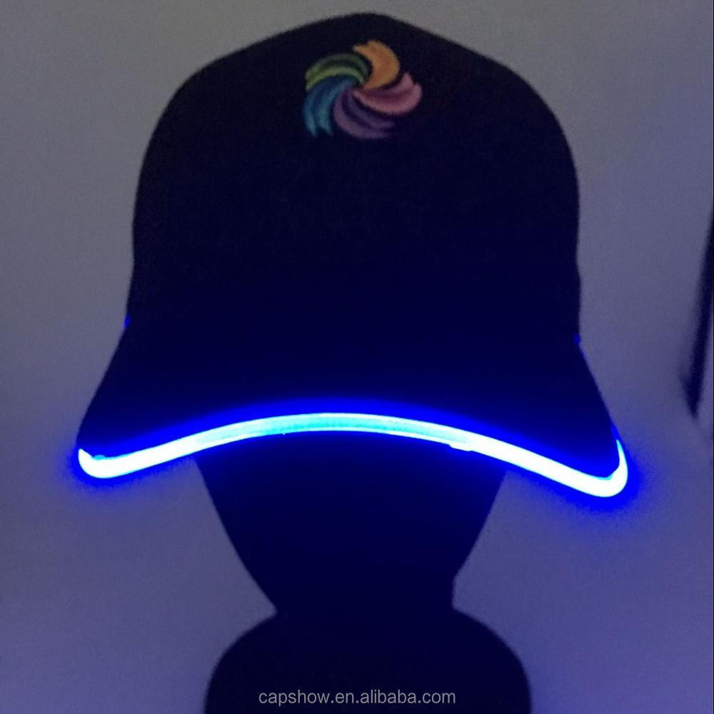 Fiber Optic Cap High Quality Shiny Brim Hat Custom Embroidered Led Light Hat