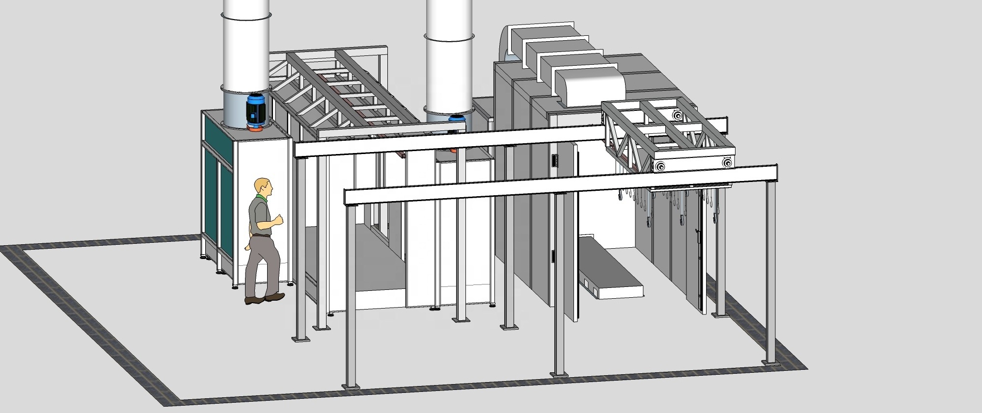 Painting line with Powder painting booth / baking oven with transport system