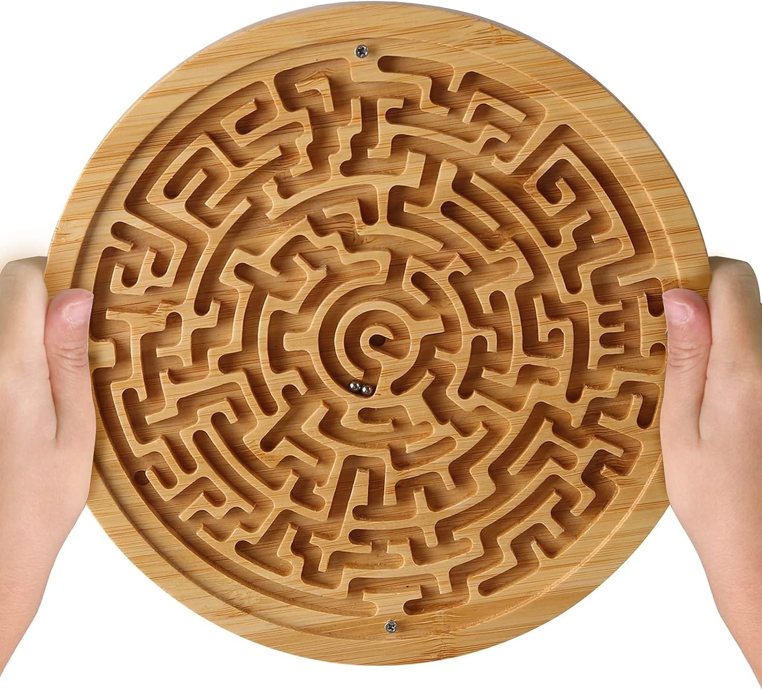 C02219 Round ECO Bamboo Wooden Labyrinth Game Marble Maze Activity Board for Education and Fun Brain Teaser Puzzle Logic Game