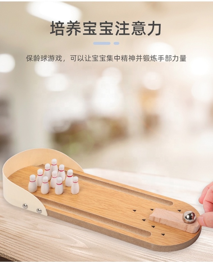 C04306 classic cheaper custom Wooden Mini Finger Shooting Game Mini Handheld Desktop Table Mini Bowling Game Toys