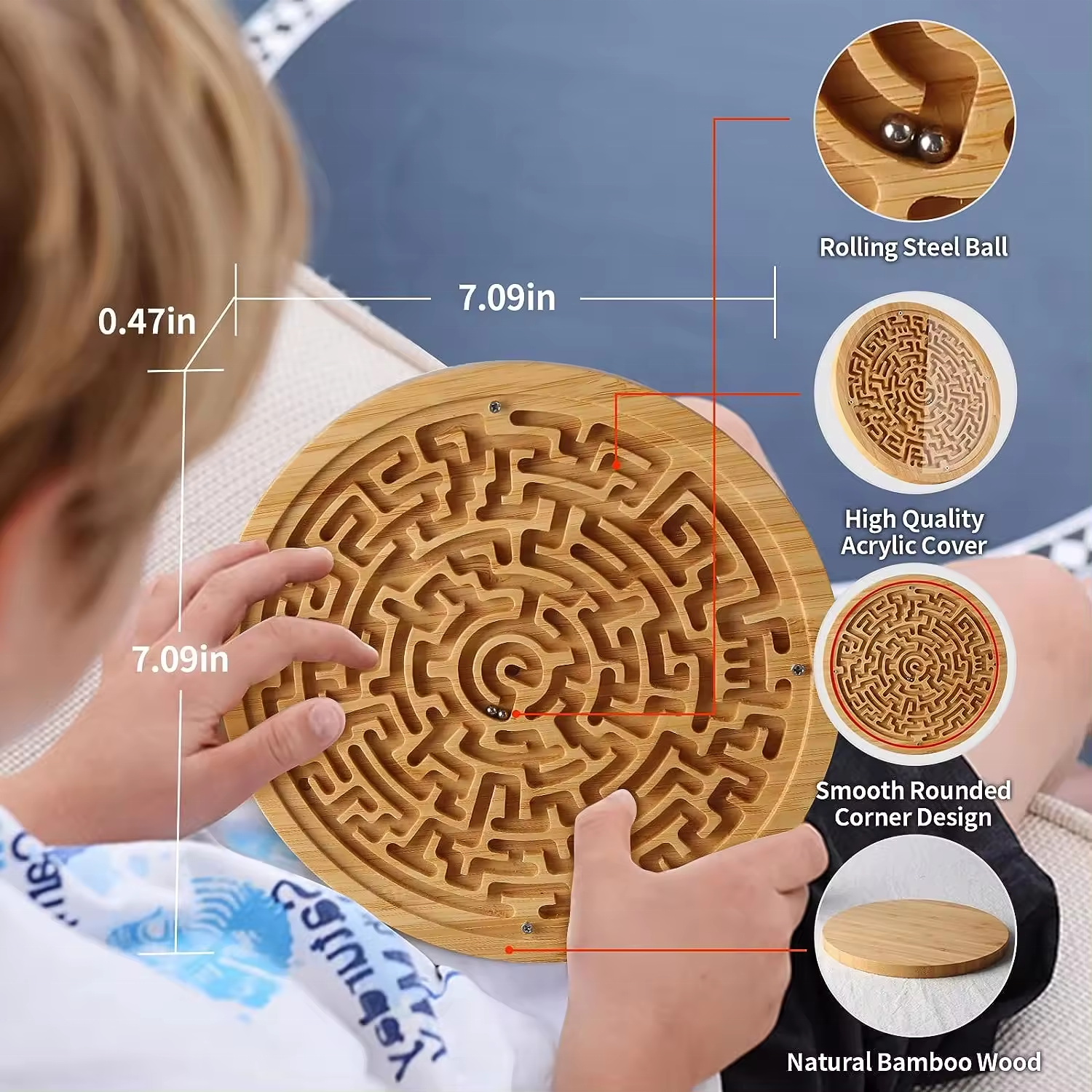 C02219 Round ECO Bamboo Wooden Labyrinth Game Marble Maze Activity Board for Education and Fun Brain Teaser Puzzle Logic Game