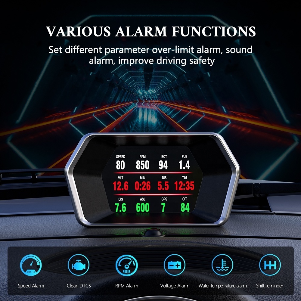 Universal Auto Gauge Dual System car computer OBD2+GPS Head Up Display P17 speed meter