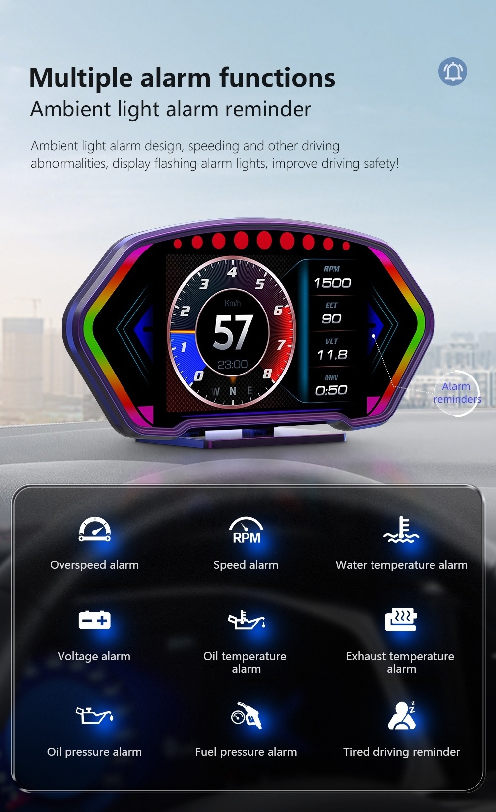 Newest 6 inches Large LCD screen Multi-function auto gauge P3 GPS OBD hud head up display projector