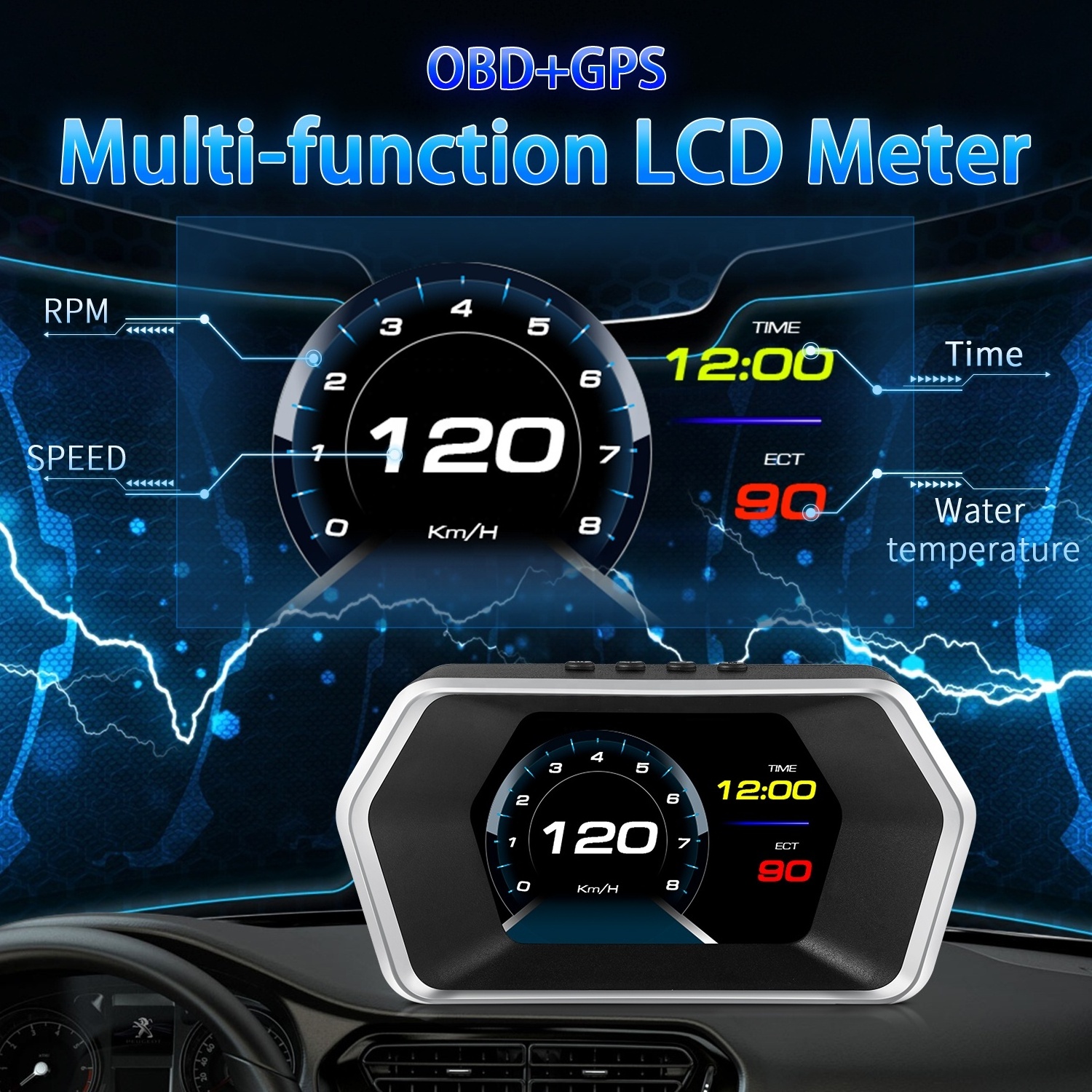 Universal Auto Gauge Dual System car computer OBD2+GPS Head Up Display P17 speed meter