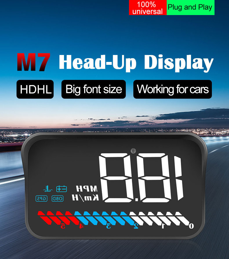 2023 New Hot selling OBD2 & GPS HUD tpms display M7 car gauge obd truck speed limiter engine temperature alarm diagnostic tools