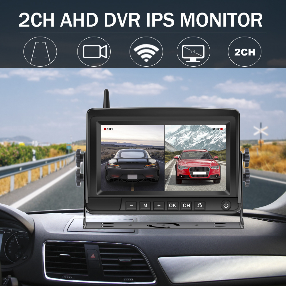 360 Car Camera System 4k Front and Back Rear View Cctv Kit Wireless Security Cameras 7 inch 1080p Lcd Car Monitor