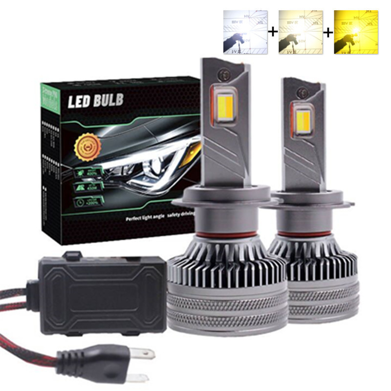 X8 Tri Color 200W H7 LED Headlight Bulb H11 3000K 4300K 6500K H7 H1 H8 H9 9005 9006 9012 H7 Car LED lights Fog Headlights Bulbs