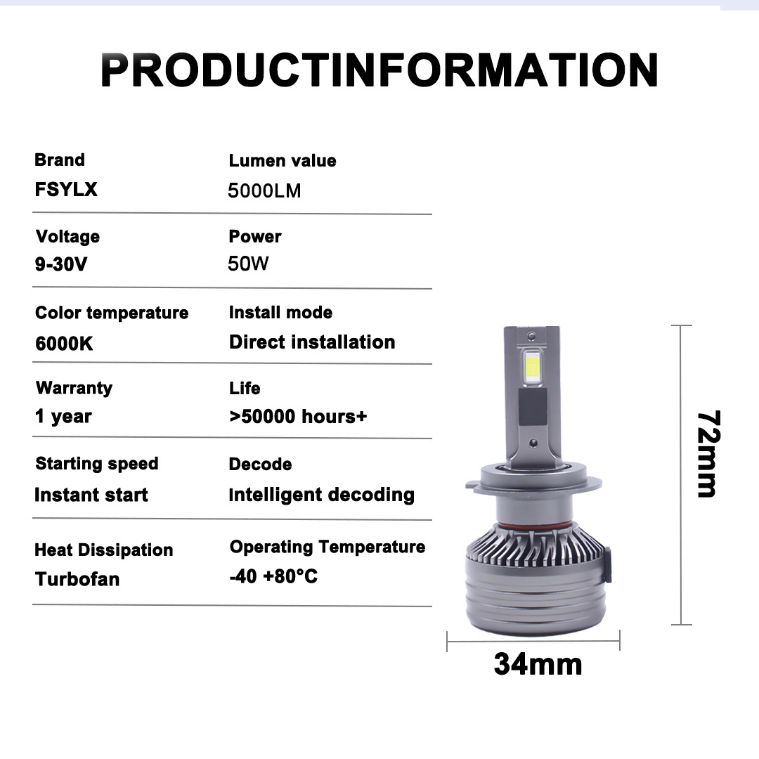 FSYLX 100W 10000LM X5 H7 LED headlight H4 LED car lamp H1 H3 H8 H9 H11 9005 9006 880 881 H15 9004 9007 H13 led headlight bulbs