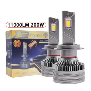 Newest X8 H4 H7 LED Headlight 200W 3copper tubes H1 H3 H4 H7 H11 9004 9005 9006 9007 9012  Car LED Fog Headlights Bulb