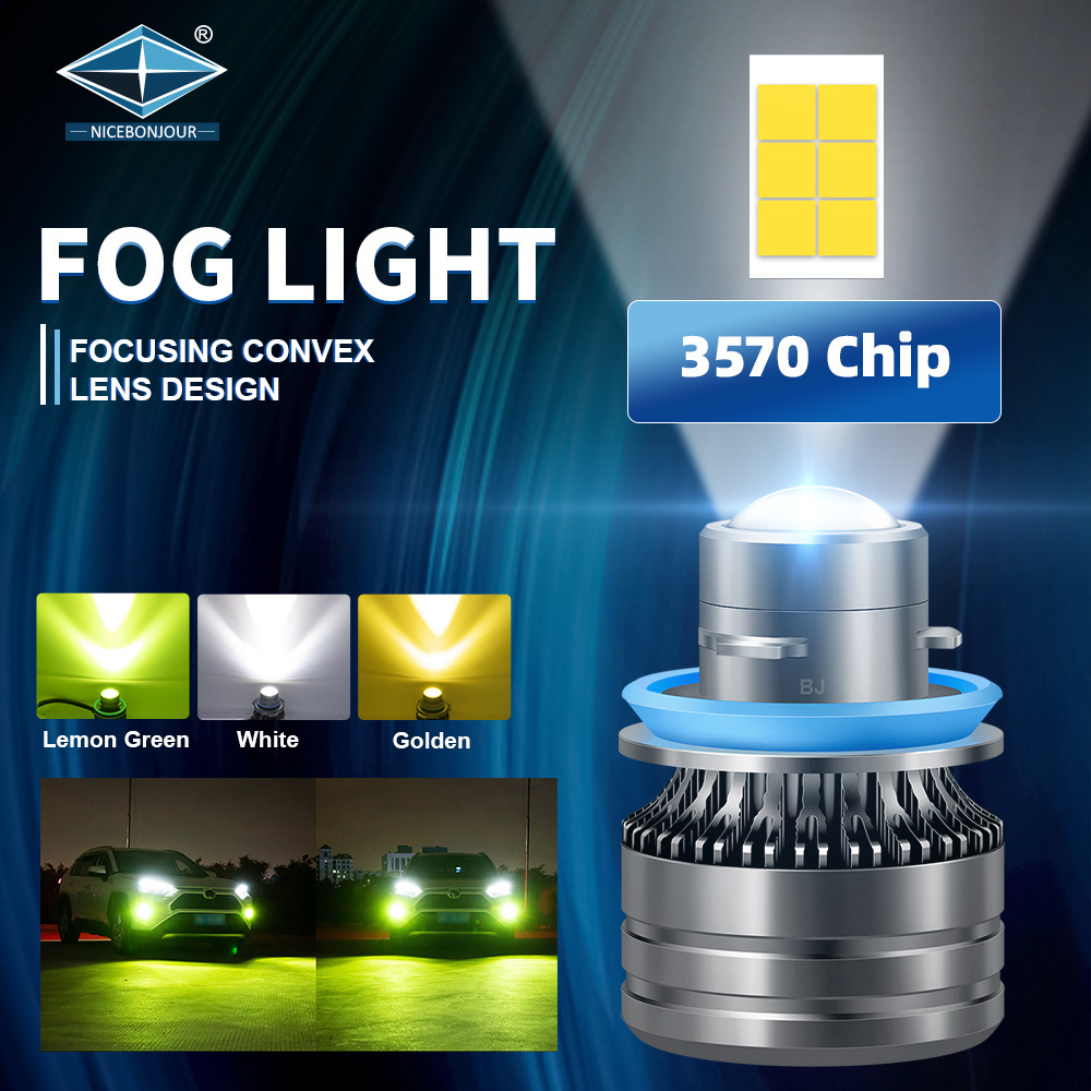 Fog light projector lens three colors led h7 canbus headlamp 3570 csp chip laser h4 led light h7 9005 9006 H11 led headlight car