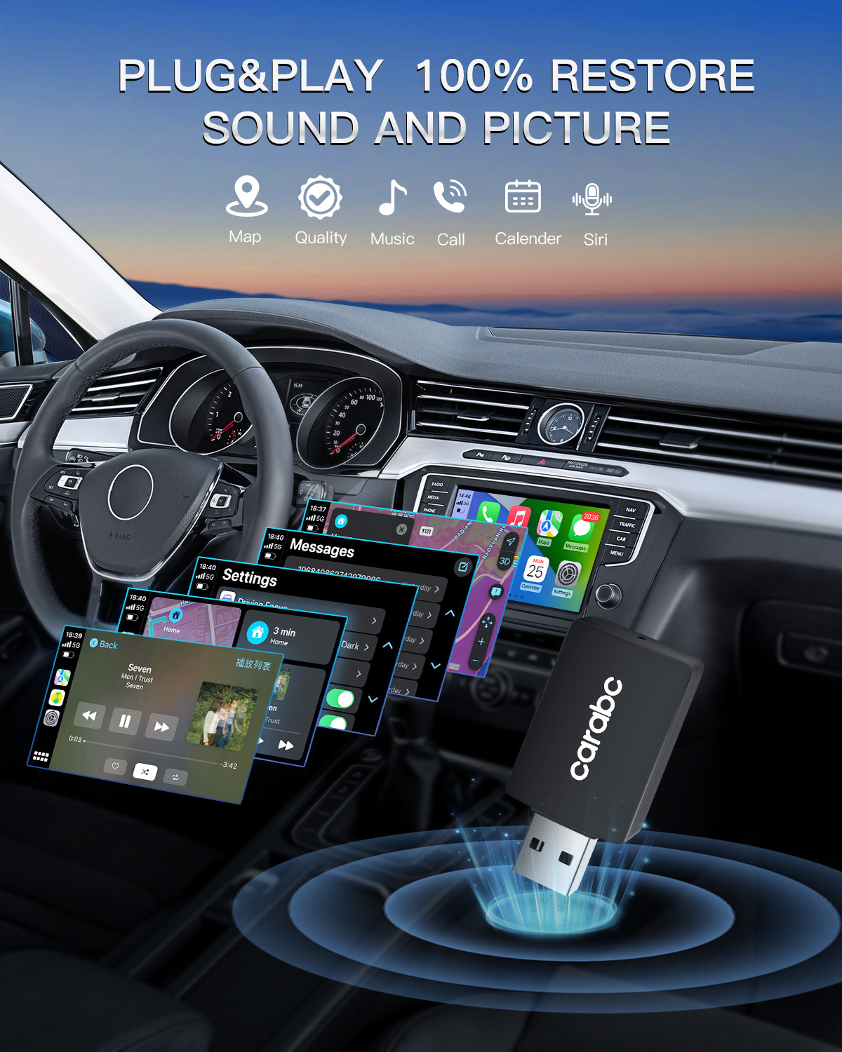 CARABC Wireless CarPlay for iPhone Apple CarPlay Dongle Wired Car Play Cars Convert Wired to Wireless CarPlay Adapter Ai Box