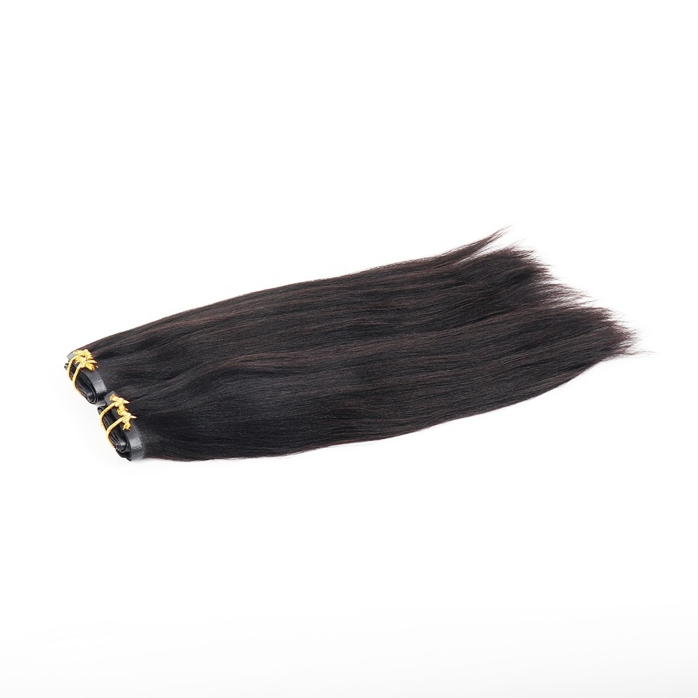 Yaki Straight PU Clip In Human Hair Extensions For Black Women Brazilian Virgin Hair Seamless Clip In Hair 120g