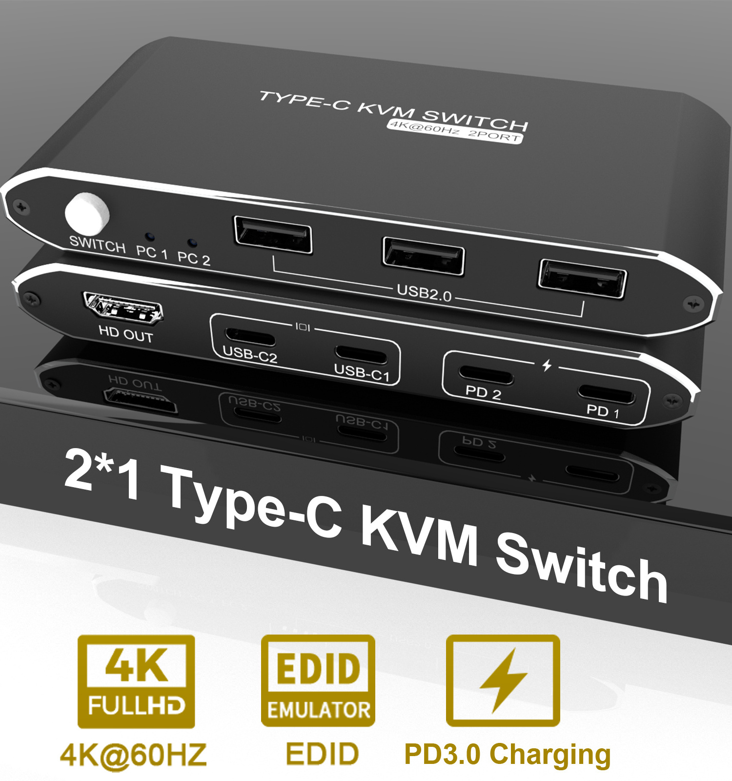 customizationKvm Switch Usb C Kvm Type-c Kvm Switch Hdm  Switch 2 In 1 Out