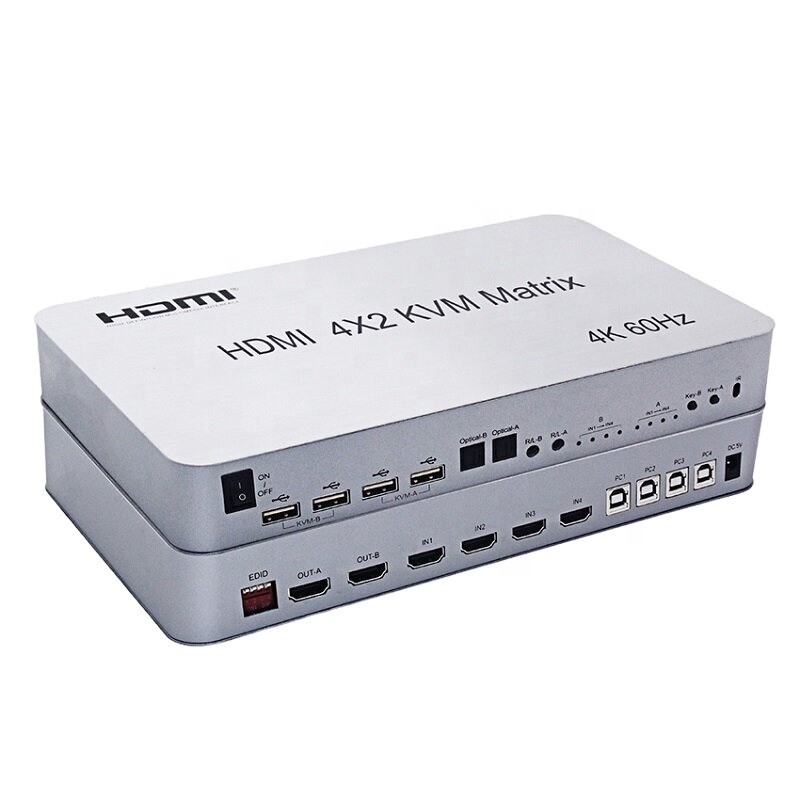 Custom 4x2 Matrix vga dvi display port  KVM Switch USB 3.0 4K 60Hz, PC   Keyboard Mouse Peripherals Sharing Box for 4 Computers