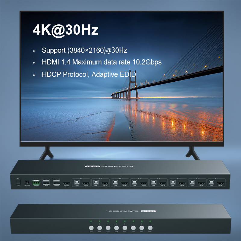 8 Ports Hot Key Video Kvm Switches 4K 30hz Resolution KVM Switch Hd mi