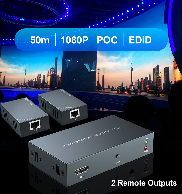 1080p EDID hd mi splitter POC 1 in 2 out 20m 2 Way Audio Video Splitter 1 input 2 output hd mi extender 1080p 60hz For Mul