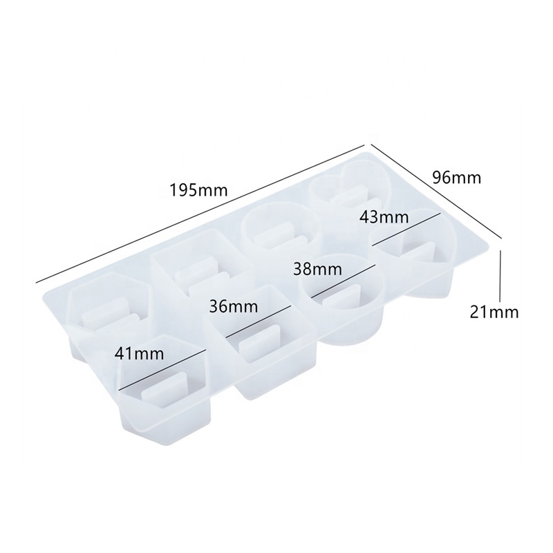 Caratte 8-in-1 Eco-Friendly Silicone Mould Heart Round Square Hexagonal Ring Holder Mold for Epoxy Resin Concrete Cement Plaster