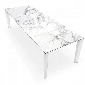 High Quality Luxury Large 10 Seaters Italian Metal Leg Ceramic Tile or Marble Top extendable Dining Table