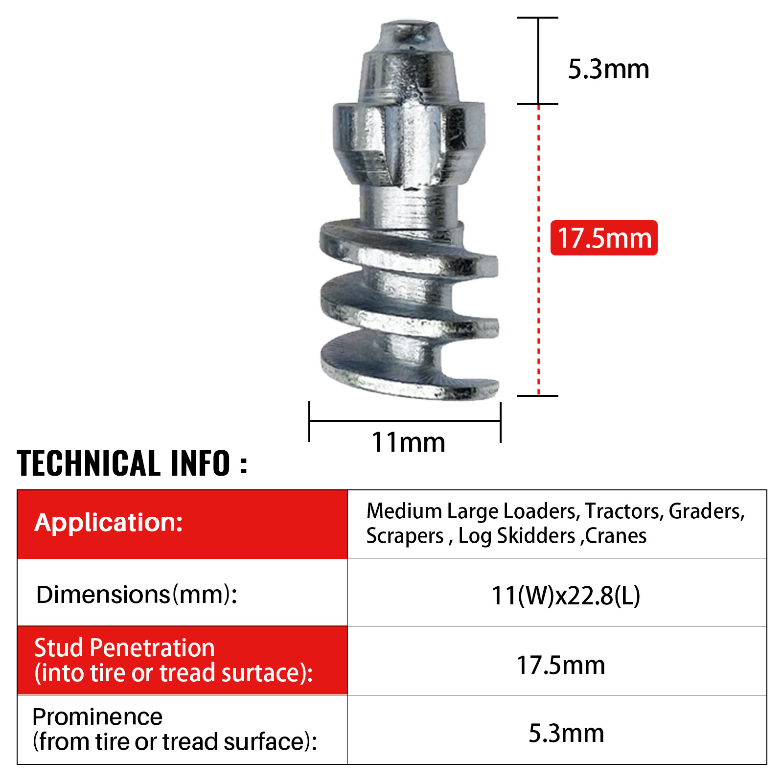 Screw Tire Stud JX1911 Medium Large Loaders Tractors Scrapers Tire Studs For Winter Ice