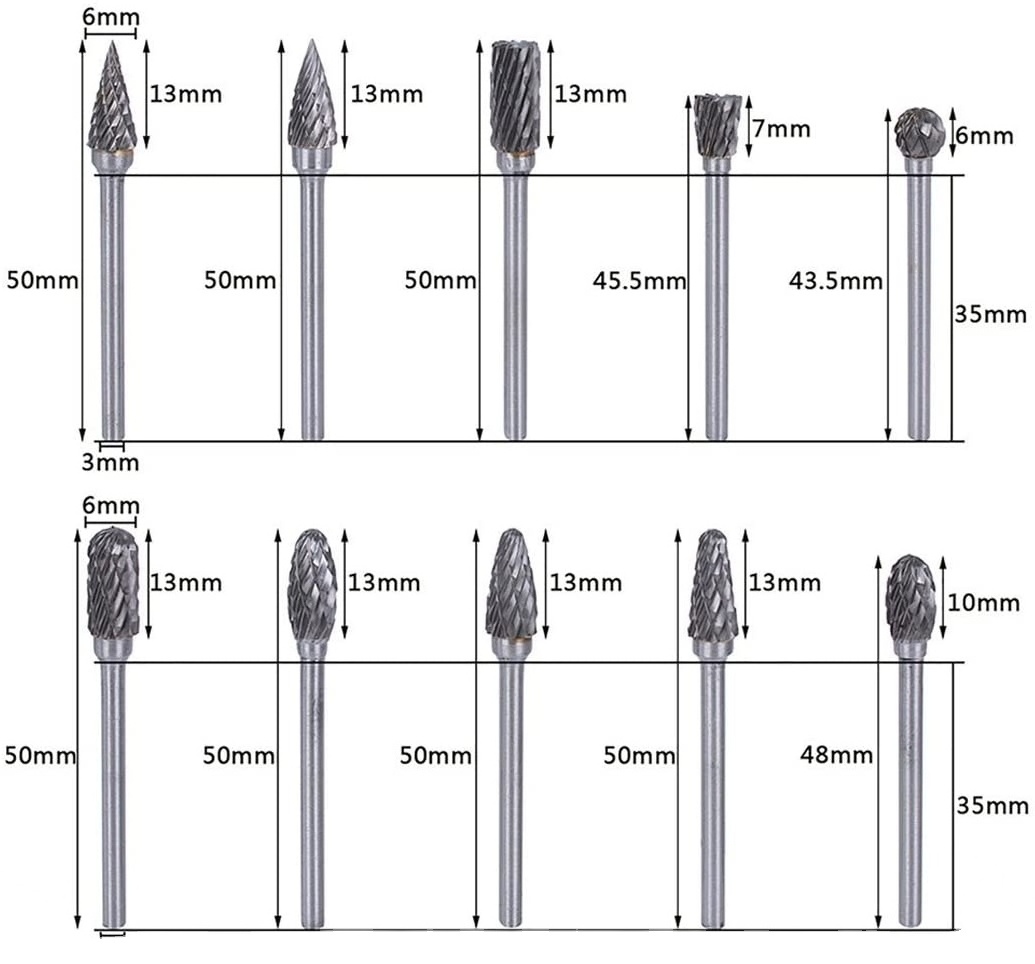 B0616MX06-45 Tungsten Carbide Burr Cylindrical End Cut Shape Double Cut HSS rotary burrs