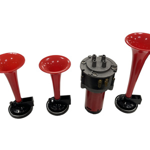 24V 3 Pipe Air Horn Trumpet Electronic Red Air Horn Compose Car Truck Boat Motorcycle Horn