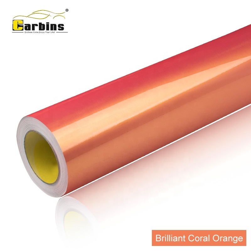 CARBINS Wholesale Adhesive Magic Coral Folie Material Brilliant Coral Orange Vehicle Vinyl Graphics Auto Car Wrap Sticker