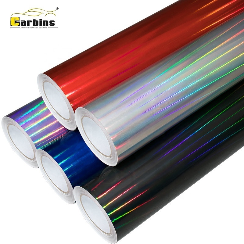 High Reflection Chrome Vinyl Car Wrap Sticker! Carbins Factory Laser Holographic Chrome Mirror Film Stretchable Guangzhou