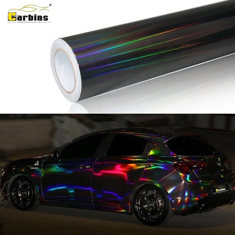 High Reflection Chrome Vinyl Car Wrap Sticker! Carbins Factory Laser Holographic Chrome Mirror Film Stretchable Guangzhou