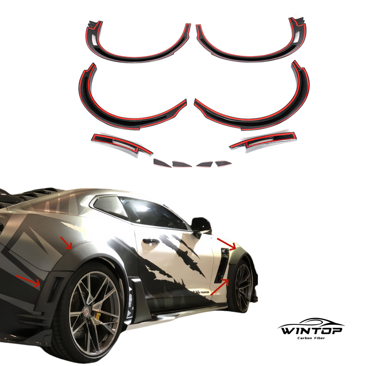 carbon fiber Front & Rear Wheel Arch Lip Fender Flares Molding Trim for Chevrolet Camaro  2016-2019