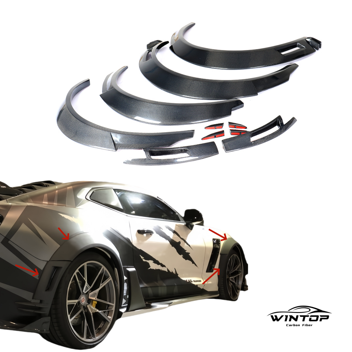 carbon fiber Front & Rear Wheel Arch Lip Fender Flares Molding Trim for Chevrolet Camaro  2016-2019