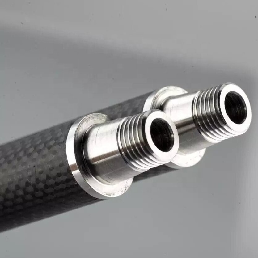 Carbon fiber tube connector with aluminum threaded tip