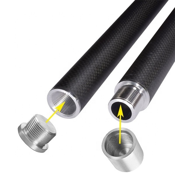 Gold colorful carbon fiber tube connector 3k twill carbon fiber tubing aluminum threaded connectors