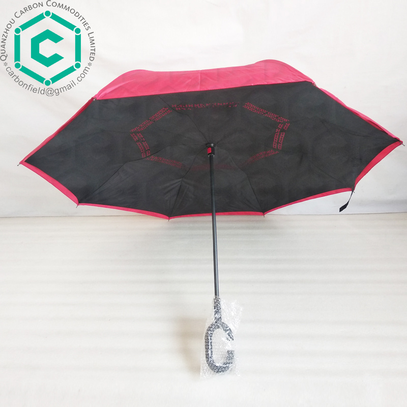 Outside red and inside black double layer 210t pongee fabric upside down umbrella