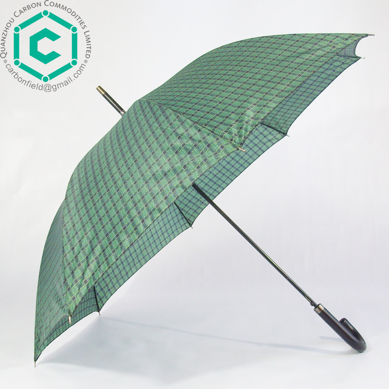 Spain market plaid printing quality umbrella with leather handle